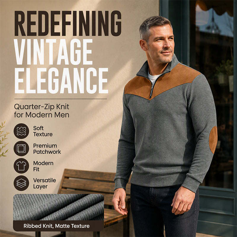 Men's Retro Half-Zip Ribbed Pullover Sweatshirt