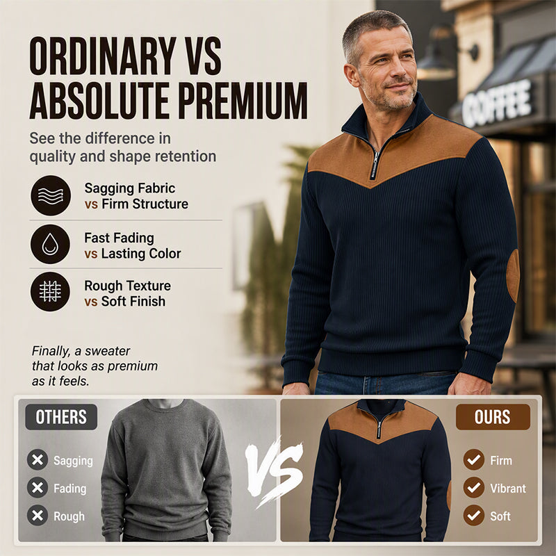 Men's Retro Half-Zip Ribbed Pullover Sweatshirt