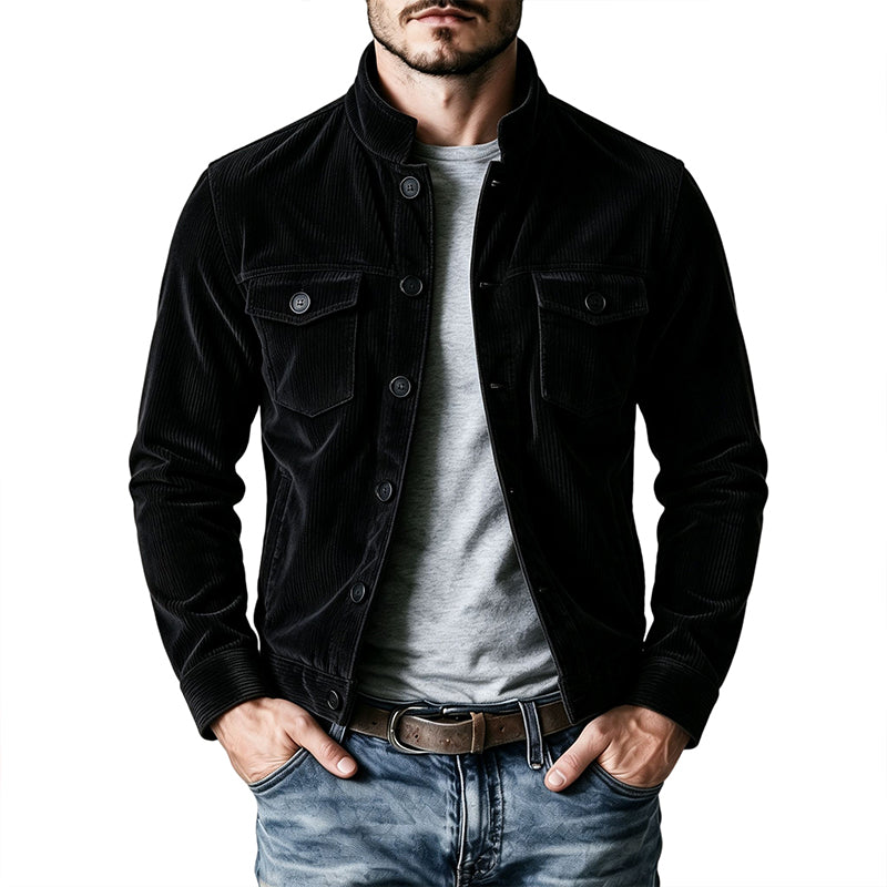 Men's Corduroy Stand Collar Cargo Coat