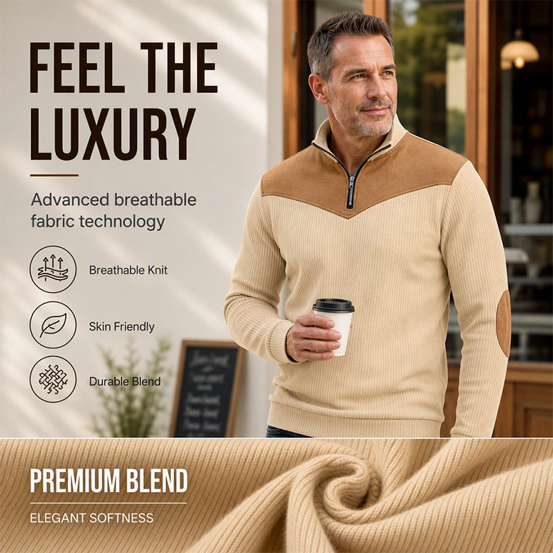 Men's Retro Half-Zip Ribbed Pullover Sweatshirt