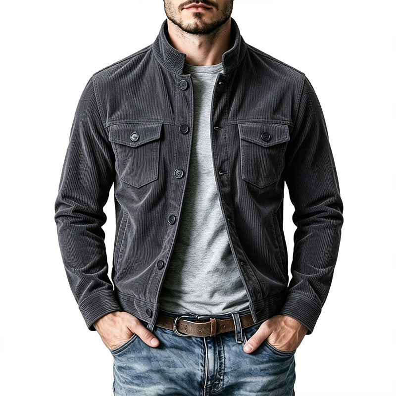 Men's Corduroy Stand Collar Cargo Coat