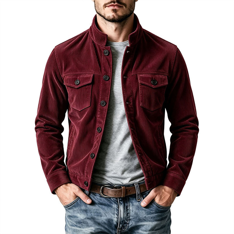 Men's Corduroy Stand Collar Cargo Coat