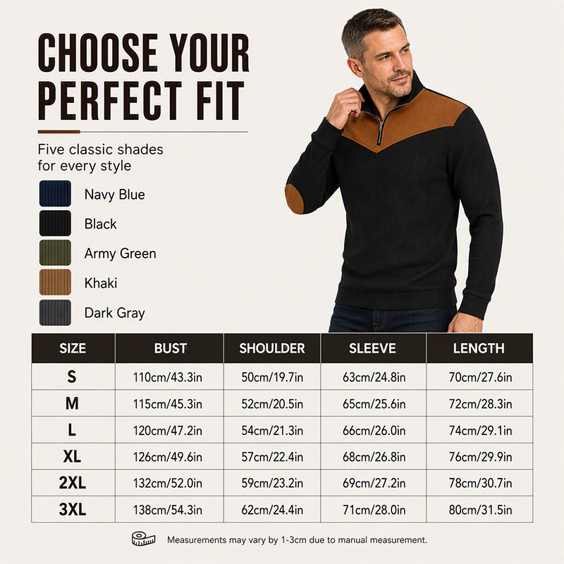 Men's Retro Half-Zip Ribbed Pullover Sweatshirt