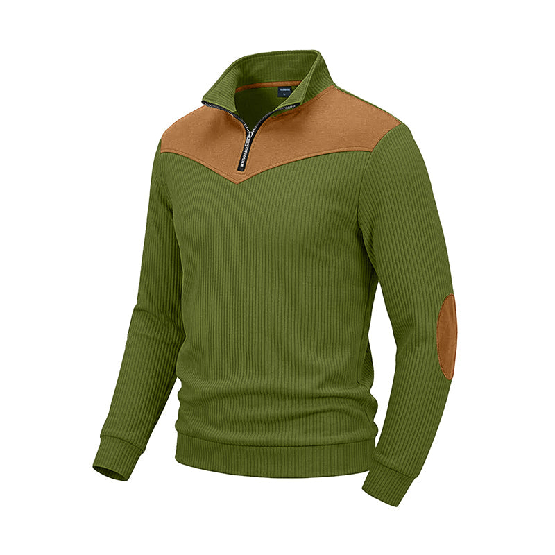 Men's Retro Half-Zip Ribbed Pullover Sweatshirt