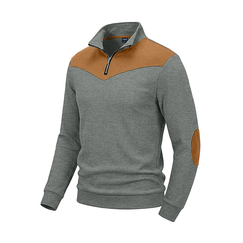 Men's Retro Half-Zip Ribbed Pullover Sweatshirt