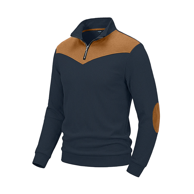 Men's Retro Half-Zip Ribbed Pullover Sweatshirt
