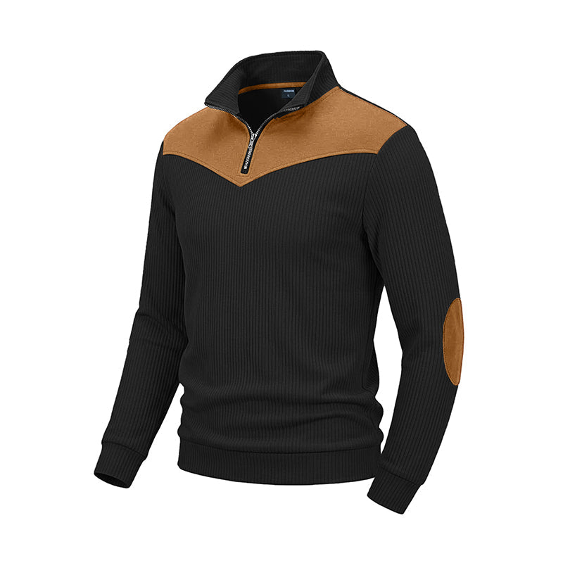 Men's Retro Half-Zip Ribbed Pullover Sweatshirt