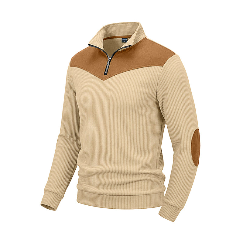 Men's Retro Half-Zip Ribbed Pullover Sweatshirt