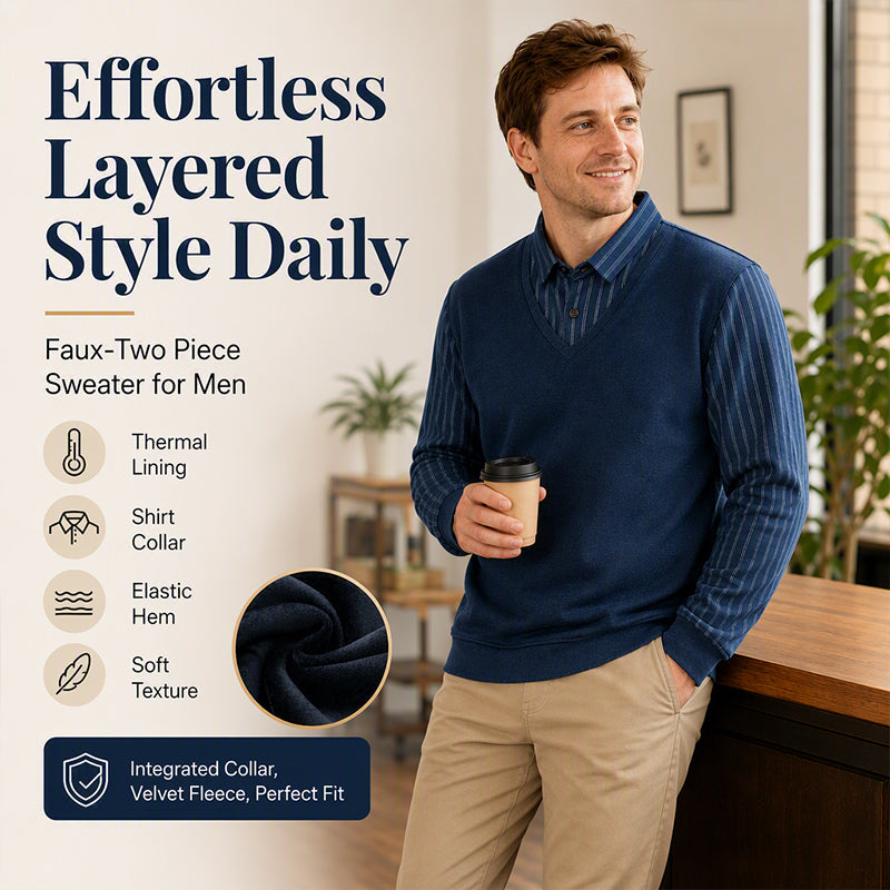 Men's Mock Two-Piece Fleece Lined Sweater