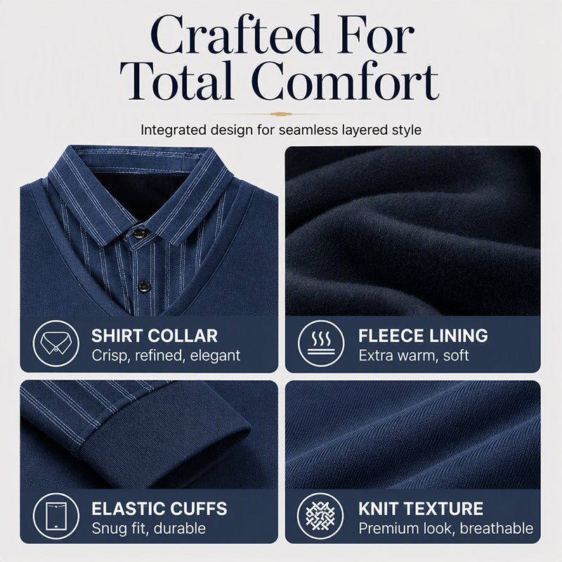 Men's Mock Two-Piece Fleece Lined Sweater