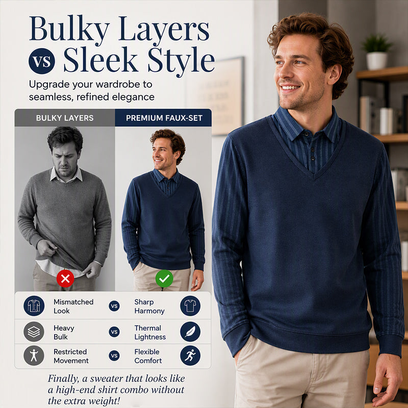 Men's Mock Two-Piece Fleece Lined Sweater