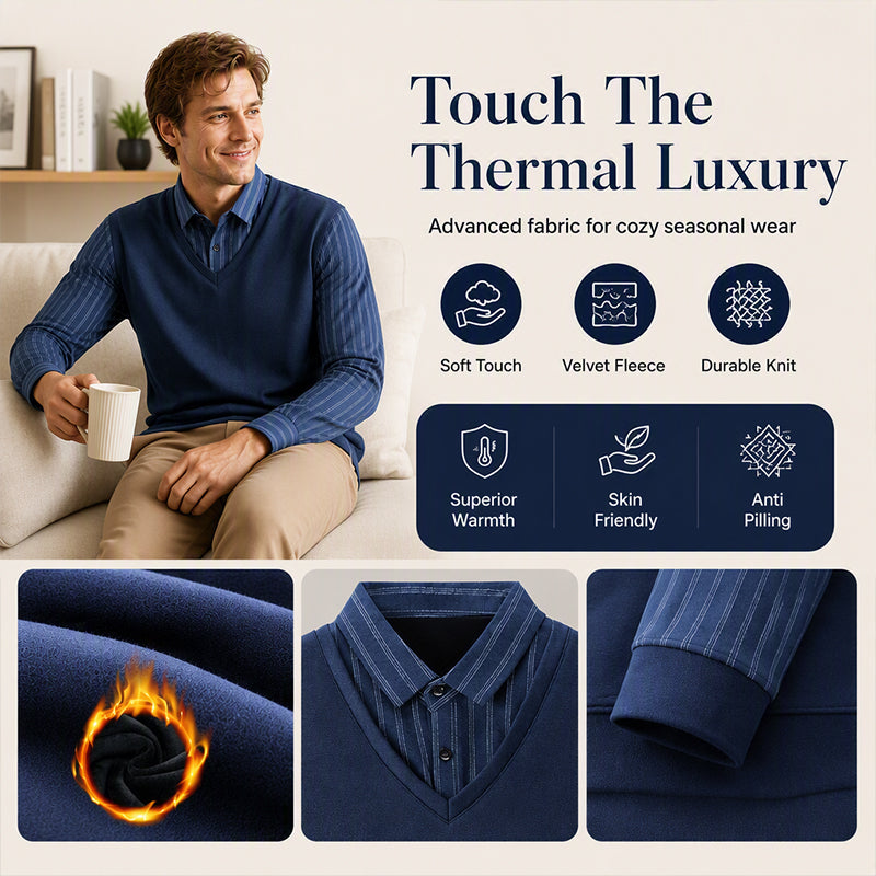 Men's Mock Two-Piece Fleece Lined Sweater