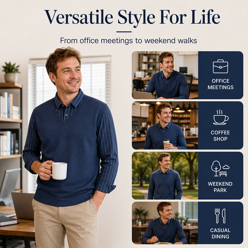 Men's Mock Two-Piece Fleece Lined Sweater