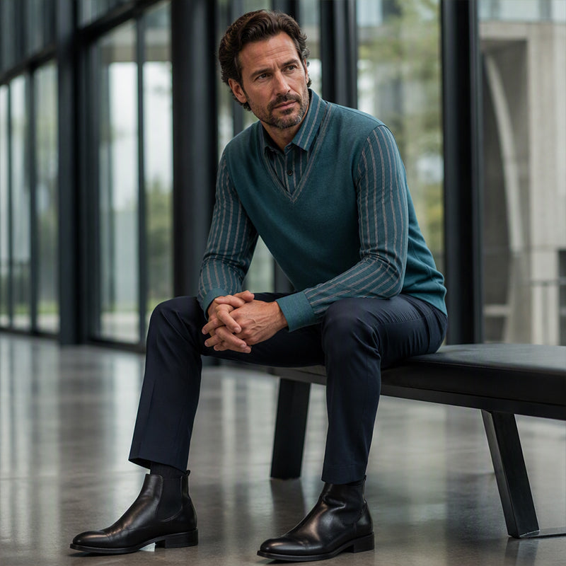 Men's Mock Two-Piece Fleece Lined Sweater