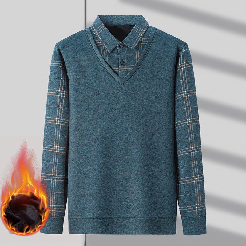 Men's Mock Two-Piece Fleece Lined Sweater