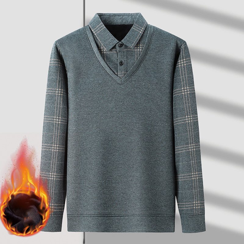 Men's Mock Two-Piece Fleece Lined Sweater