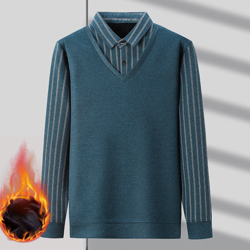 Men's Mock Two-Piece Fleece Lined Sweater
