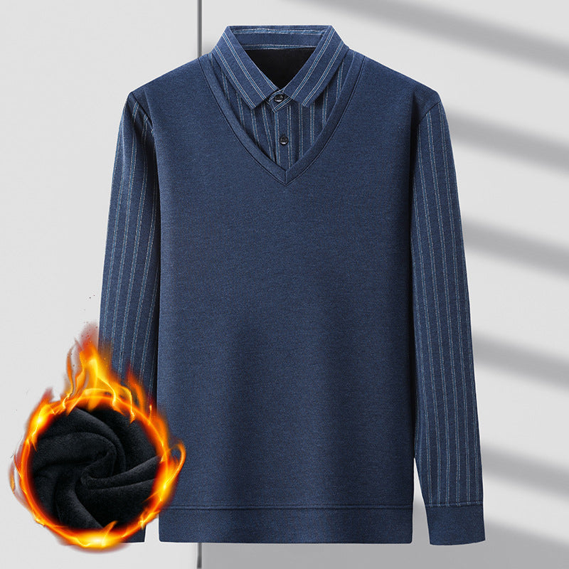 Men's Mock Two-Piece Fleece Lined Sweater