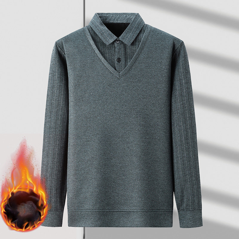 Men's Mock Two-Piece Fleece Lined Sweater