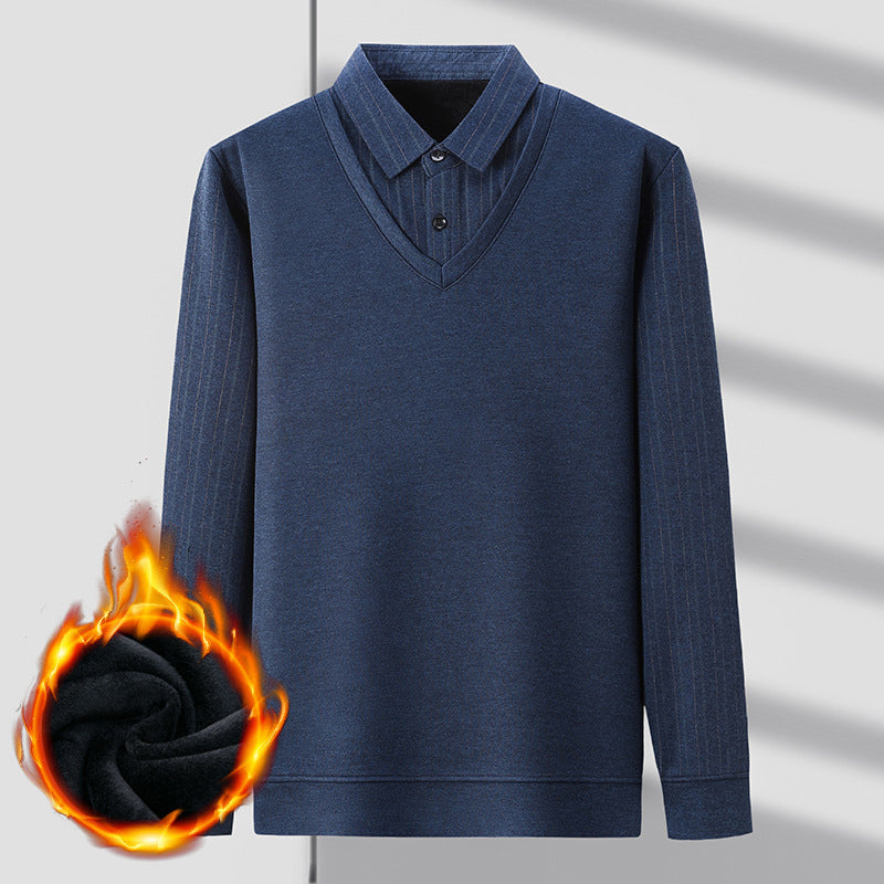 Men's Mock Two-Piece Fleece Lined Sweater