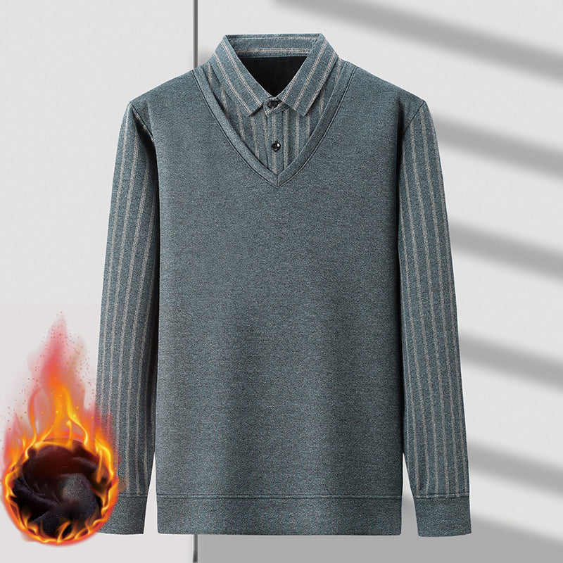 Men's Mock Two-Piece Fleece Lined Sweater