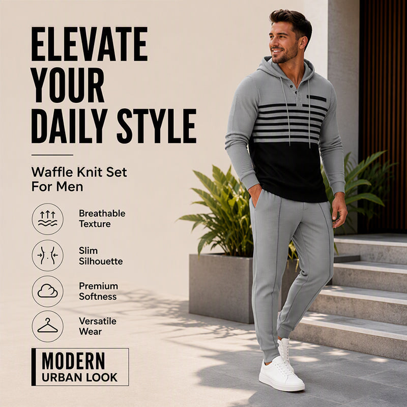 Men's Sporty Color-Block Waffle Knit 2-Piece Set