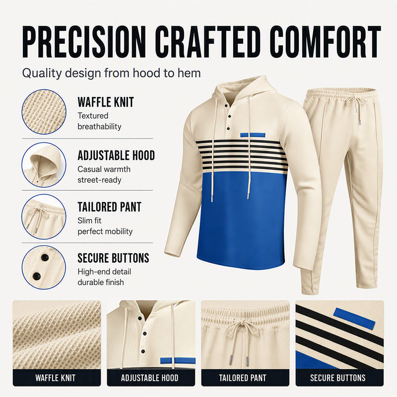 Men's Sporty Color-Block Waffle Knit 2-Piece Set