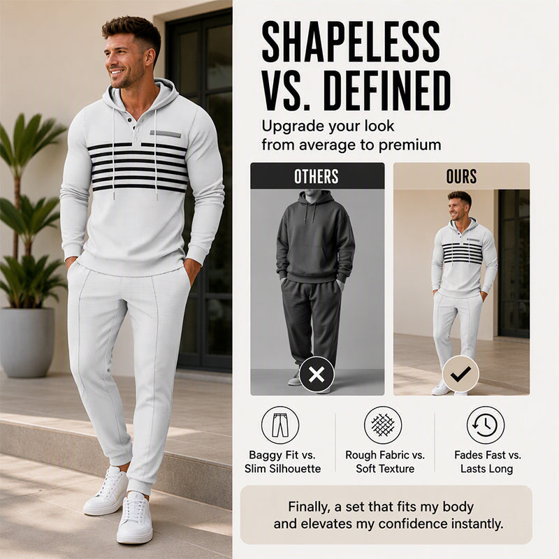 Men's Sporty Color-Block Waffle Knit 2-Piece Set