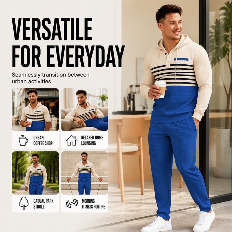 Men's Sporty Color-Block Waffle Knit 2-Piece Set