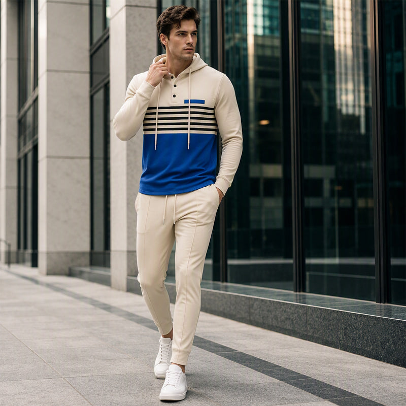 Men's Sporty Color-Block Waffle Knit 2-Piece Set