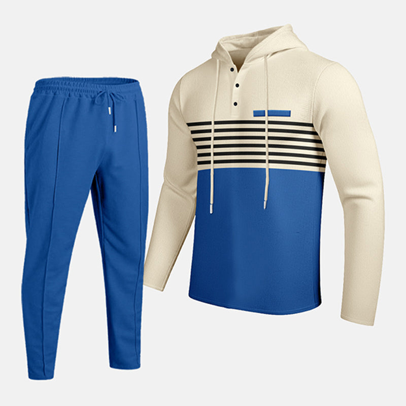 Men's Sporty Color-Block Waffle Knit 2-Piece Set