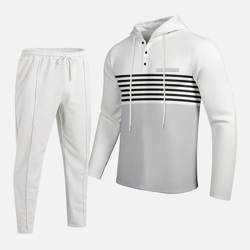 Men's Sporty Color-Block Waffle Knit 2-Piece Set
