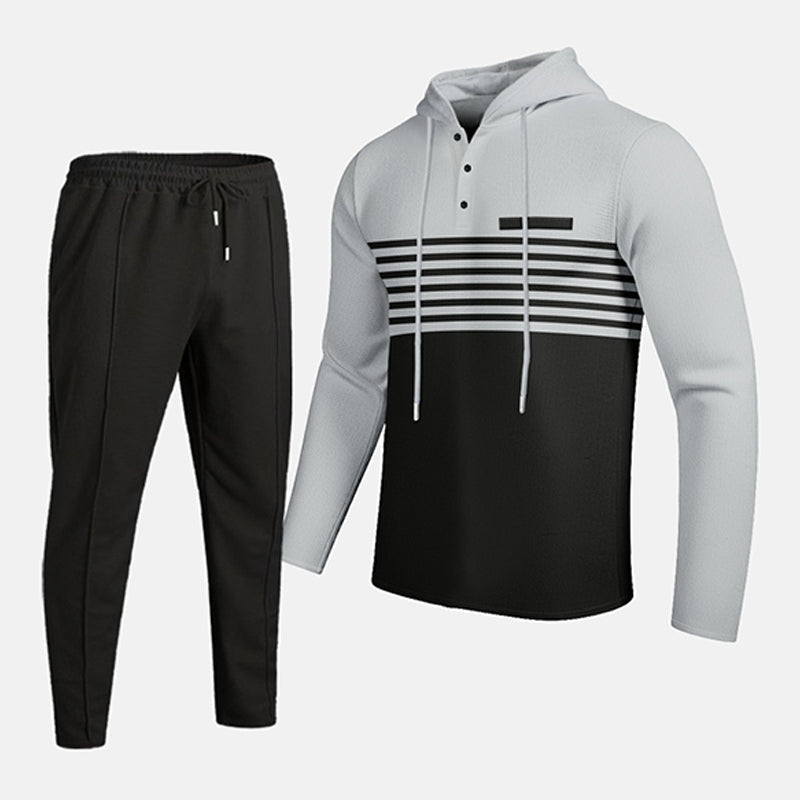 Men's Sporty Color-Block Waffle Knit 2-Piece Set