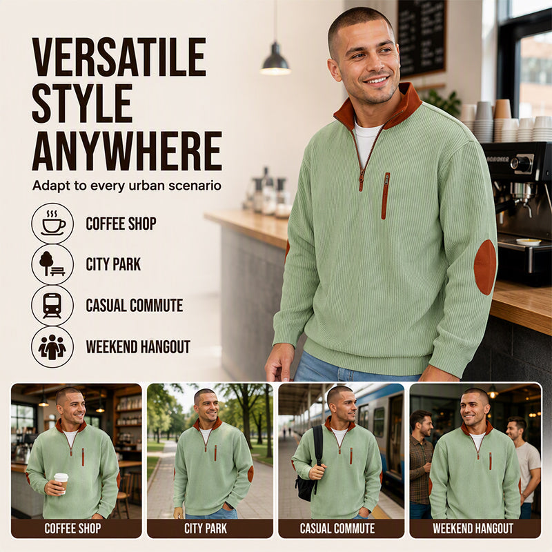 Men's Color-Block Corduroy Half-Zip Sweatshirt