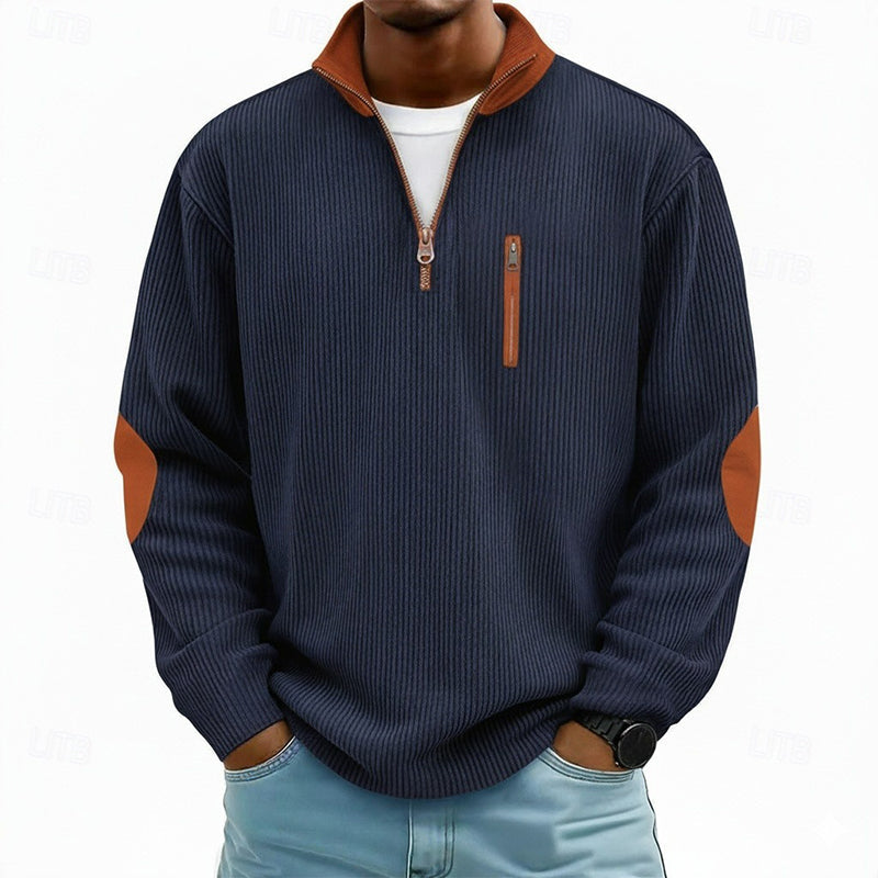 Men's Color-Block Corduroy Half-Zip Sweatshirt