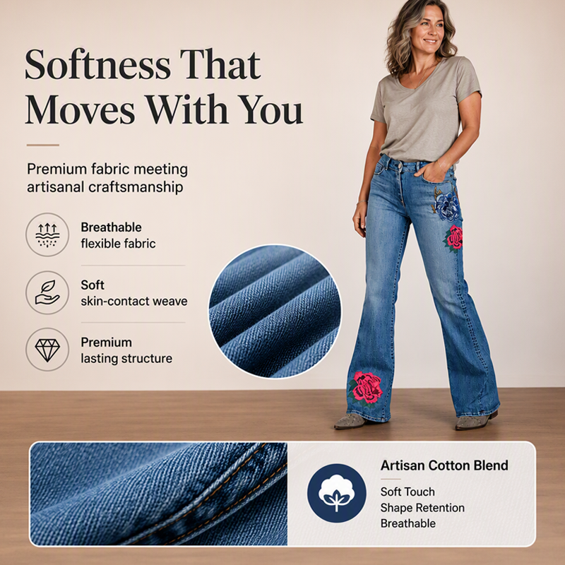 Women's Retro Floral Embroidered Flare Jeans