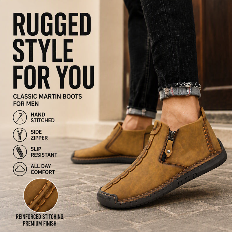 Men's Casual Stitched Boots with Zipper