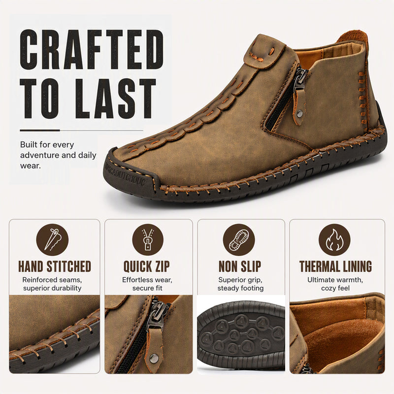 Men's Casual Stitched Boots with Zipper