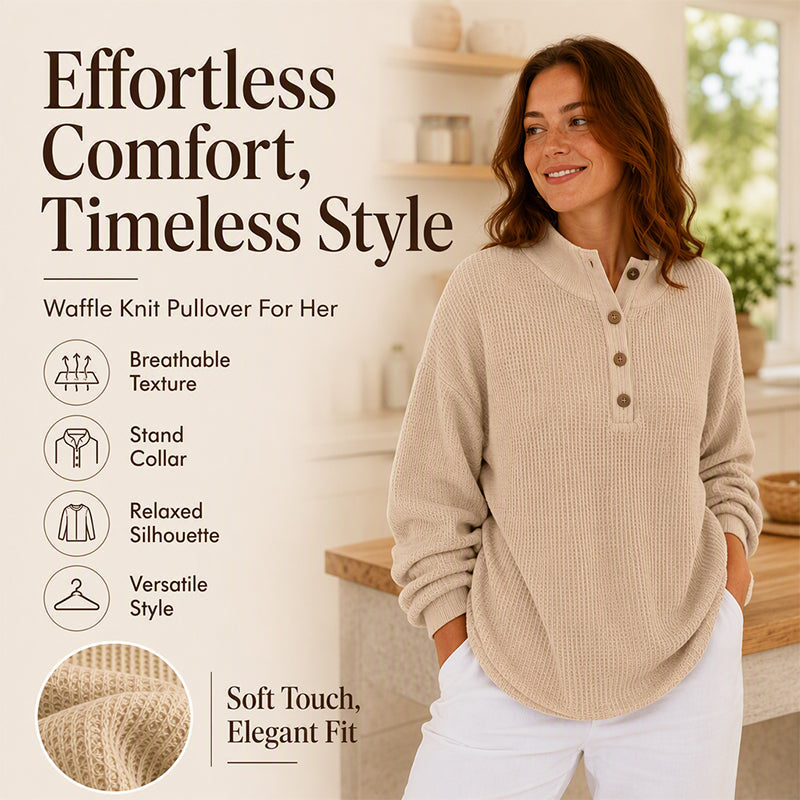 Women's Waffle Knit Henley Sweatshirt