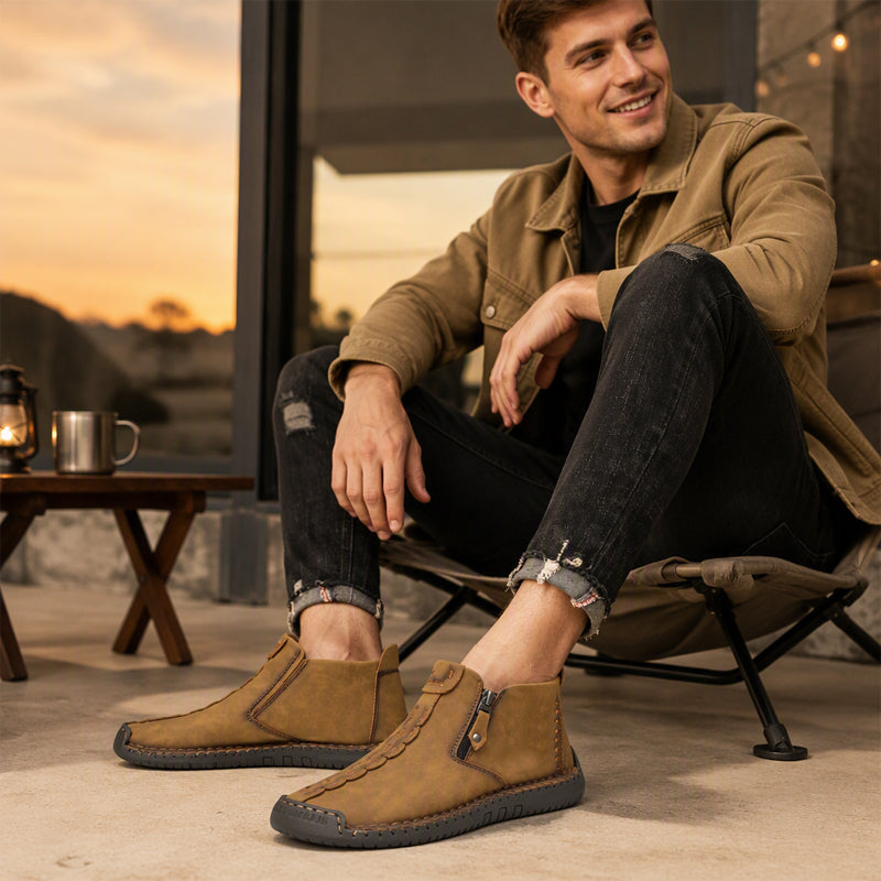 Men's Casual Stitched Boots with Zipper