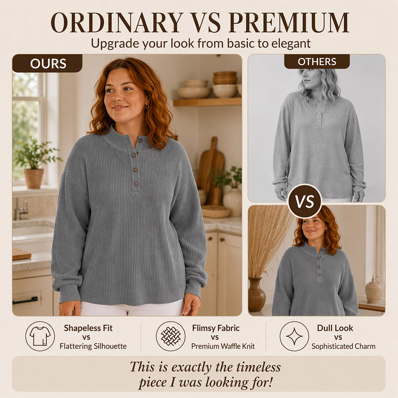 Women's Waffle Knit Henley Sweatshirt