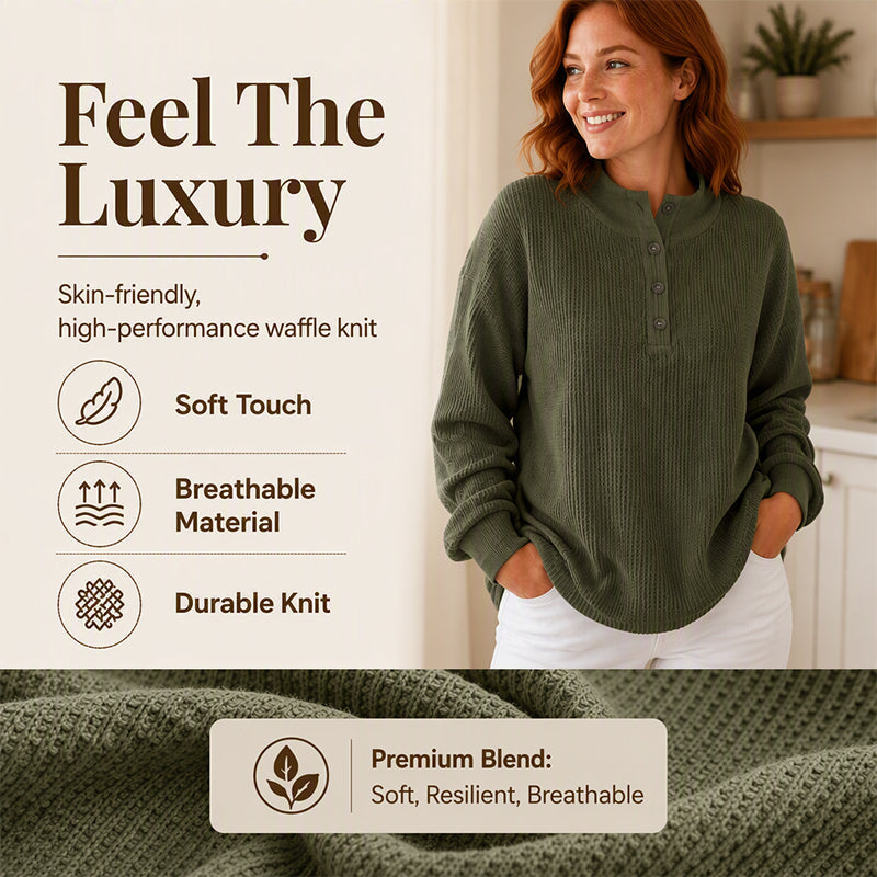 Women's Waffle Knit Henley Sweatshirt
