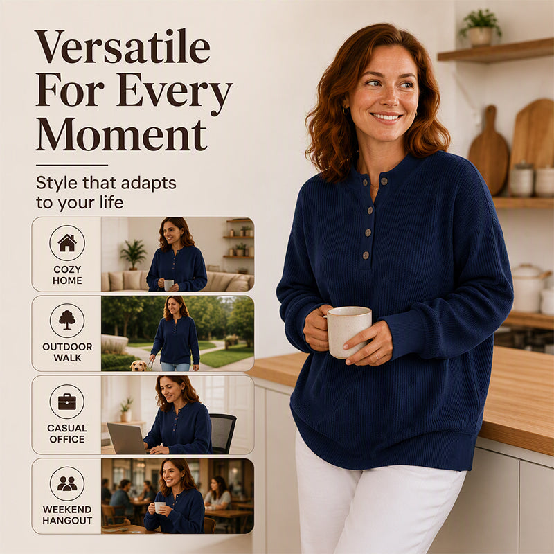 Women's Waffle Knit Henley Sweatshirt