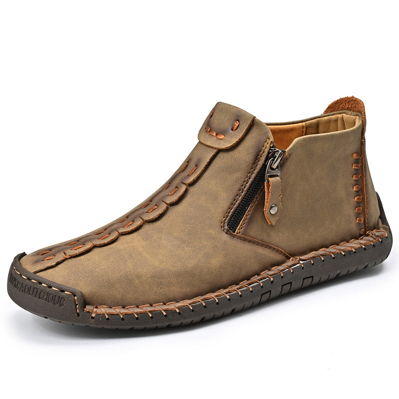 Men's Casual Stitched Boots with Zipper