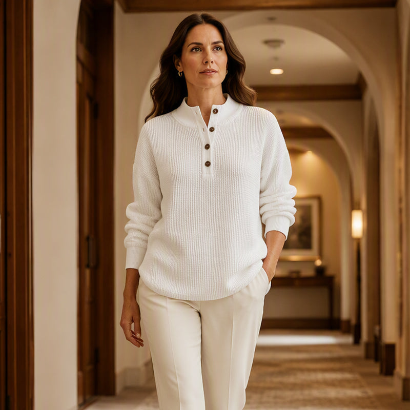 Women's Waffle Knit Henley Sweatshirt