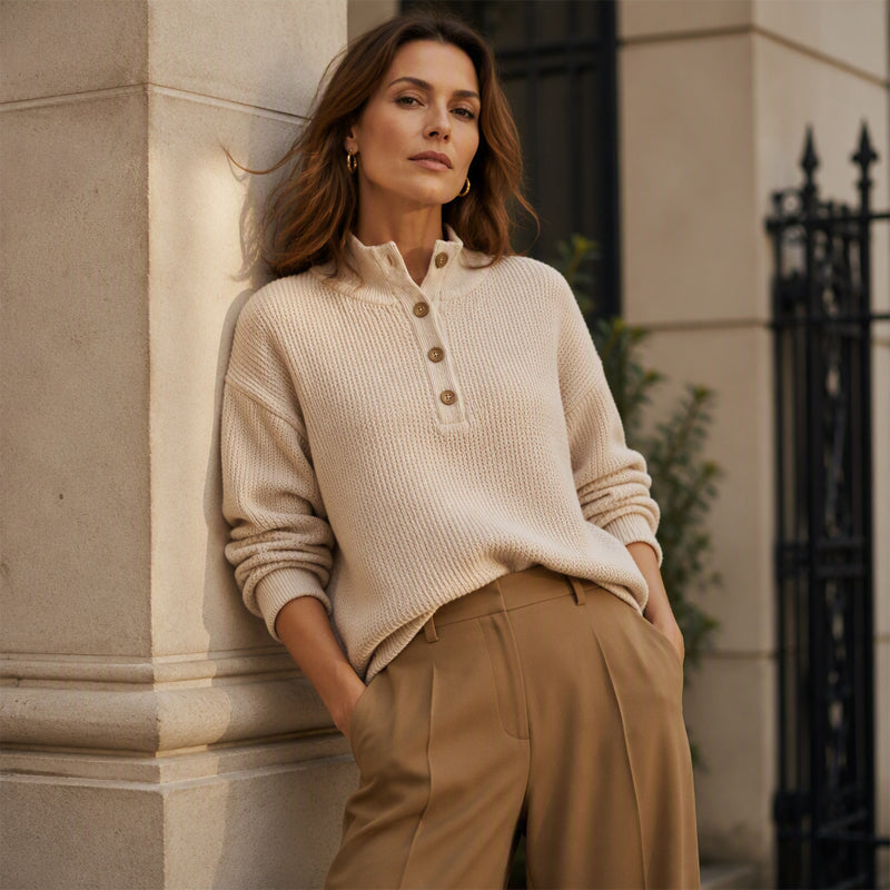 Women's Waffle Knit Henley Sweatshirt