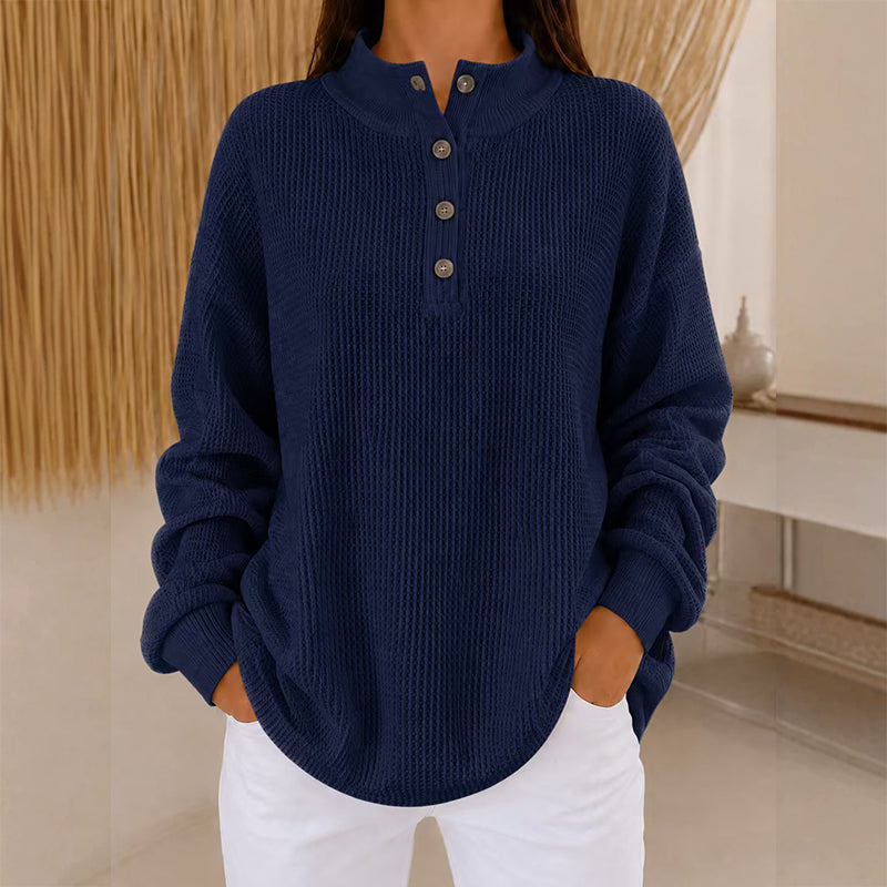 Women's Waffle Knit Henley Sweatshirt