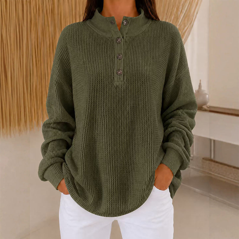 Women's Waffle Knit Henley Sweatshirt