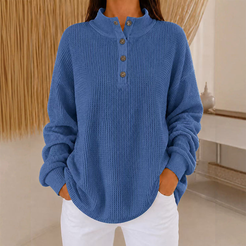 Women's Waffle Knit Henley Sweatshirt