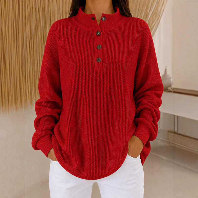 Women's Waffle Knit Henley Sweatshirt